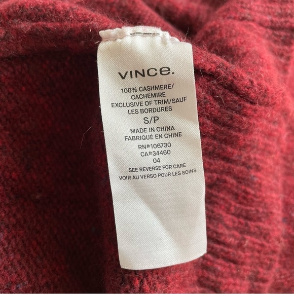 VINCE Cherry Red Cashmere Double Slit Back Hem Oversized Turtleneck Sweater Sz S - Picture 11 of 12